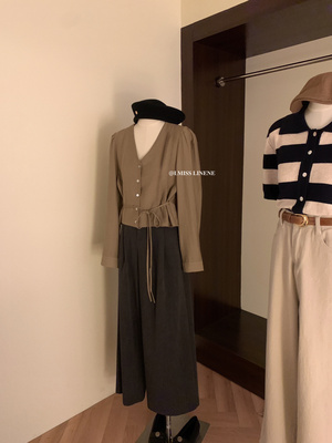 法式宽松绑带V领衬衫衬衣上衣ins