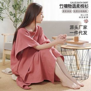 玉颜毛巾纯棉a类纱布浴裙女汗蒸服吸水速干浴巾全棉睡袍高级薄款