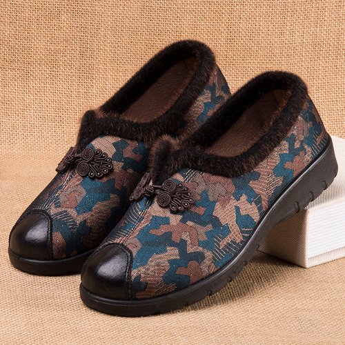 老北京布鞋女士秋冬老人鞋奶奶老人加绒软底防滑老太太二棉妈妈鞋
