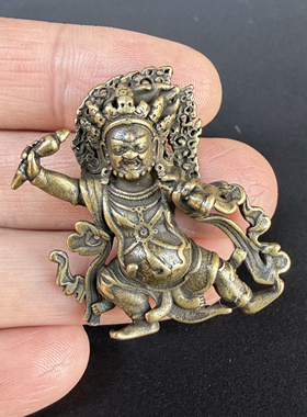 尼泊尔藏传复古密宗护法黄铜金刚手菩萨佛像吊坠随身口袋佛挂件