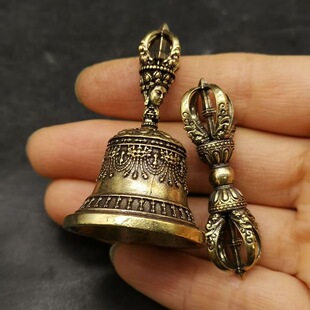 藏式尼泊尔五股金刚铃杵响铜仿旧铃铛摆件密宗手摇铃迷你款式一套