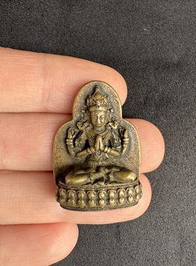 仿古藏式黄铜四臂观音佛牌挂件项坠文玩西藏随身利马铜关音佛吊坠