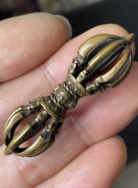 西藏利马铜文玩藏式黄铜九股金刚杵法器挂件吊坠随身密宗摩羯杵