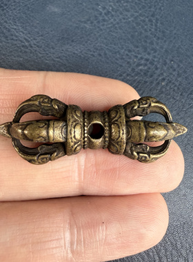 藏式手工实心黄铜五股金刚杵法器挂件吊坠文玩随身小尺寸五股杵