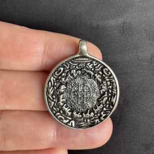 藏式清晰小尺寸利马铜咒点莲师三世佛九宫八卦牌腰牌挂件随身吊坠