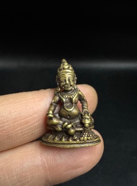 藏式复古工艺纯铜黄财神佛像摆件挂件吊坠文玩随身财神项链配饰