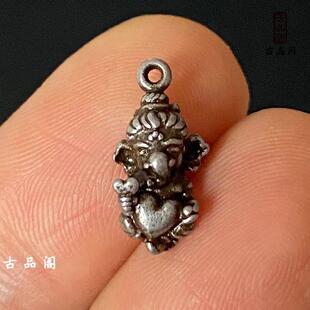 寒铁象鼻财神小吊饰西藏藏式天铁卡子背云侧挂项链串珠文玩配饰