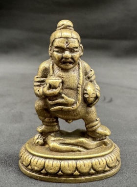 复古黄铜藏传黑财神迷你小摆件文玩藏式利马铜密宗托甲随身口袋佛
