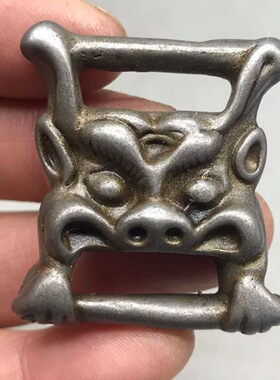 天铁托甲兽面纹经书扣尼泊尔藏式复古寒铁配饰吊坠纯铁挂件文玩