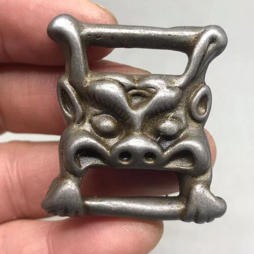 天铁托甲兽面纹经书扣尼泊尔藏式复古寒铁配饰吊坠纯铁挂件文玩
