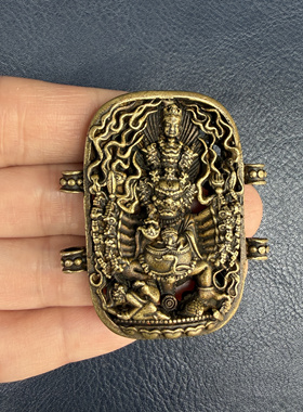 藏式文玩配饰仿古西藏黄铜大威德金刚佛牌挂件吊坠珠串配件护身
