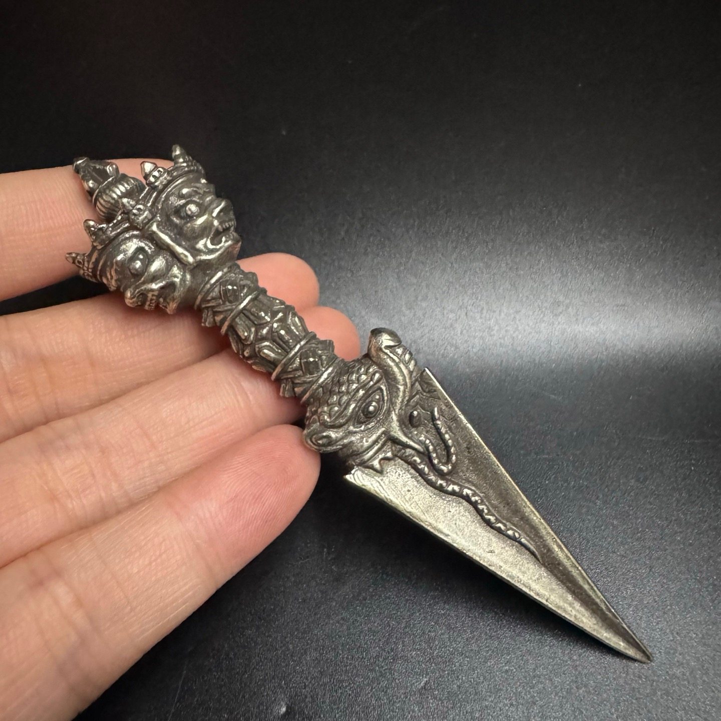 白铜降魔杵马头明王密宗藏佛三面普巴金刚杵收藏把玩文玩摆件配饰