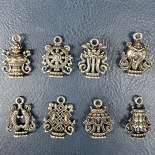 藏式白利马铜八宝吉祥挂件黄铜卡子侧挂吊坠文玩佛珠星月diy配饰