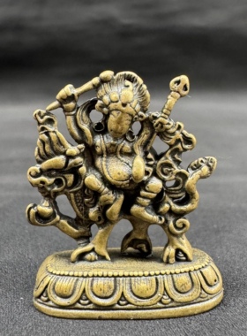 藏式利马铜御龙水财神小佛挂件文玩随身携带黄铜白财神小佛像摆件