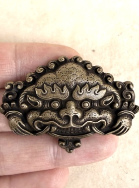 黄铜藏式支巴扎神兽利马铜西藏护法神古朴雕刻兽面吊坠随身挂件