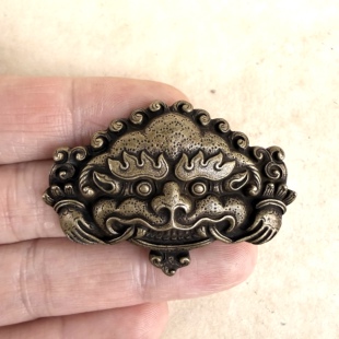 黄铜藏式支巴扎神兽利马铜西藏护法神古朴雕刻兽面吊坠随身挂件