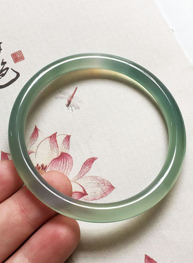 天然冰翠油青色玛瑙美人条手镯 叮当镯女款清新雅致小众玉石镯子