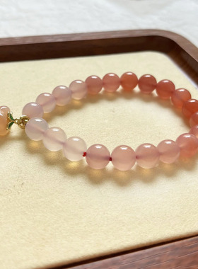 {柿柿如意}天然玛瑙手串文玩蜜桃嫩粉色盐源手链可爱温柔女生礼物
