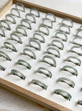 天然玛瑙戒指玉素圈素面玉石冰种翡翠色油青绿男女款玉髓玉戒饰品