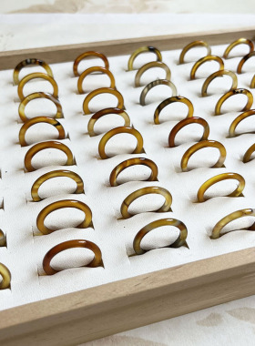 孤品复古戒指 天然咖啡色玛瑙玉石戒指 包邮男女小众指环花纹各异