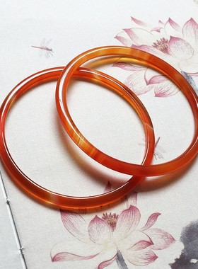 天然叮当镯橘红玛瑙玉髓手镯中国风汉服细美人镯子女网红玉石手镯