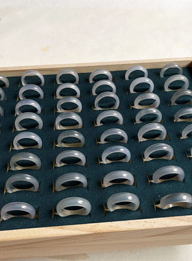 天然冰种白玛瑙玉髓玉石戒指 男女款小众石头戒子素圈指环高级感