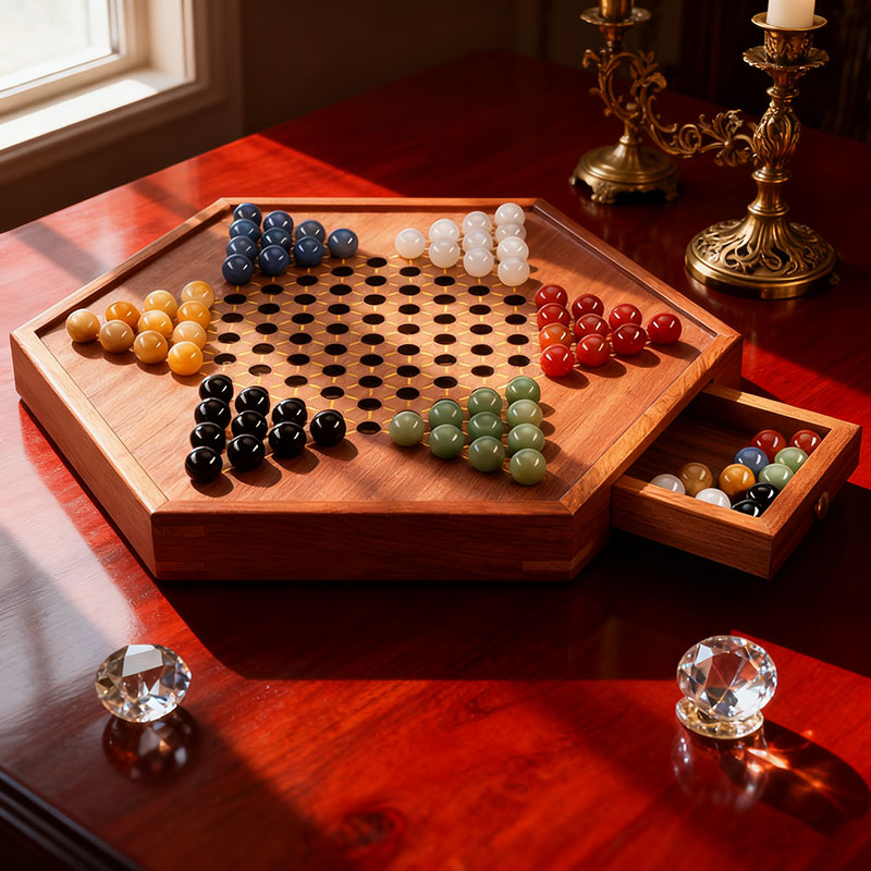 跳棋儿童益智木质玛瑙球弹珠玻璃球大人版老式大号亲子波子跳跳棋