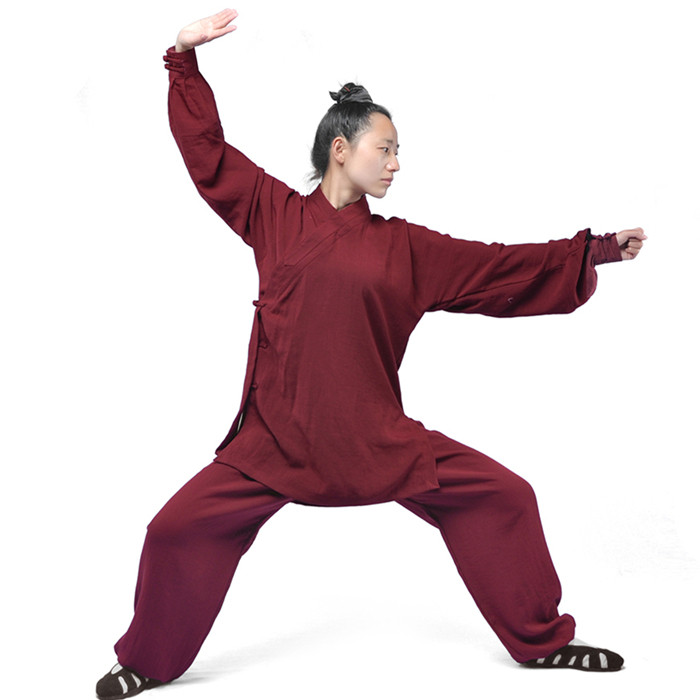 武当练功服道袍斜襟道服春夏季亚麻太极服女汉服武术服道士服装男