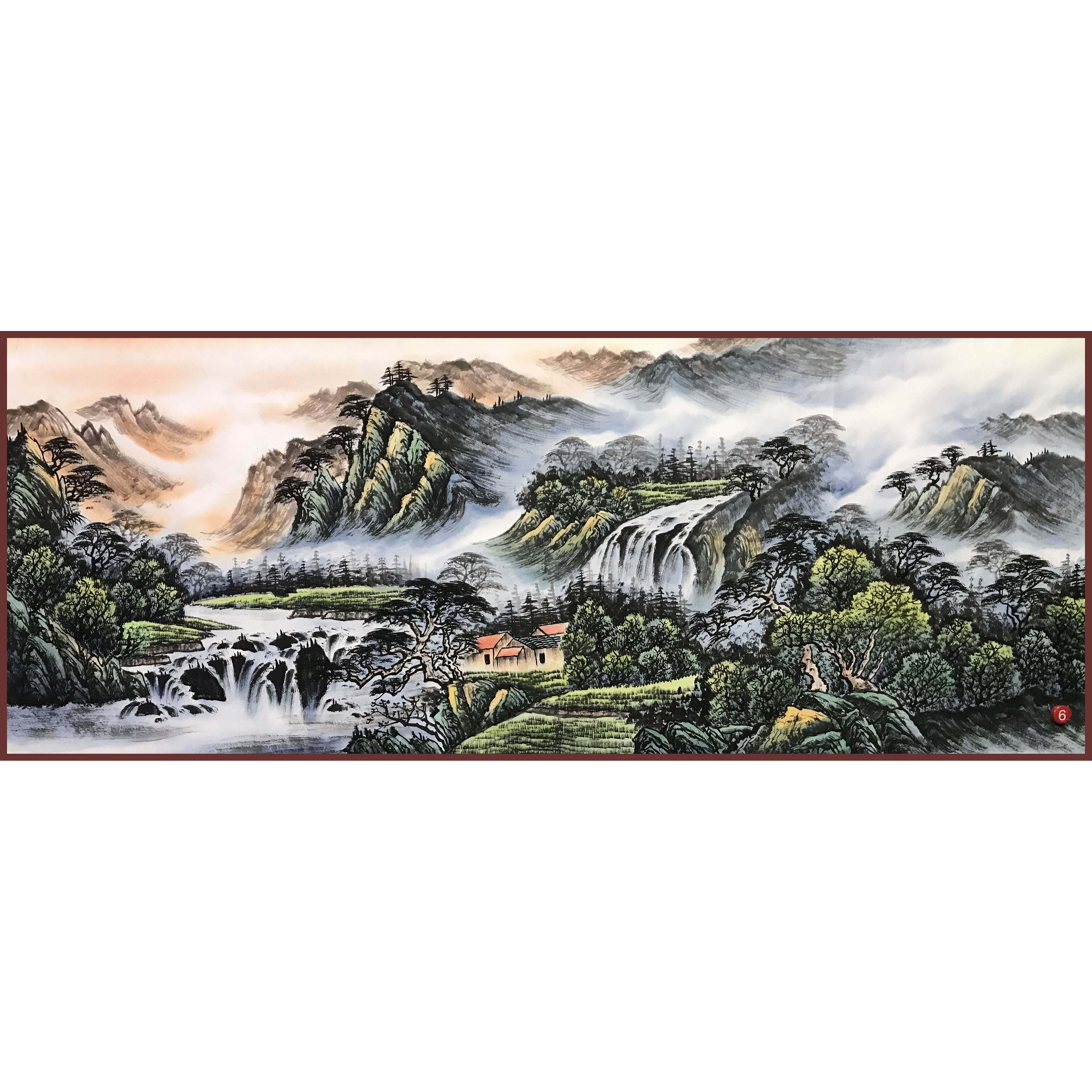 手绘小六尺曾刚风格山水风景聚财背景靠山装饰画家居办公室墙挂画