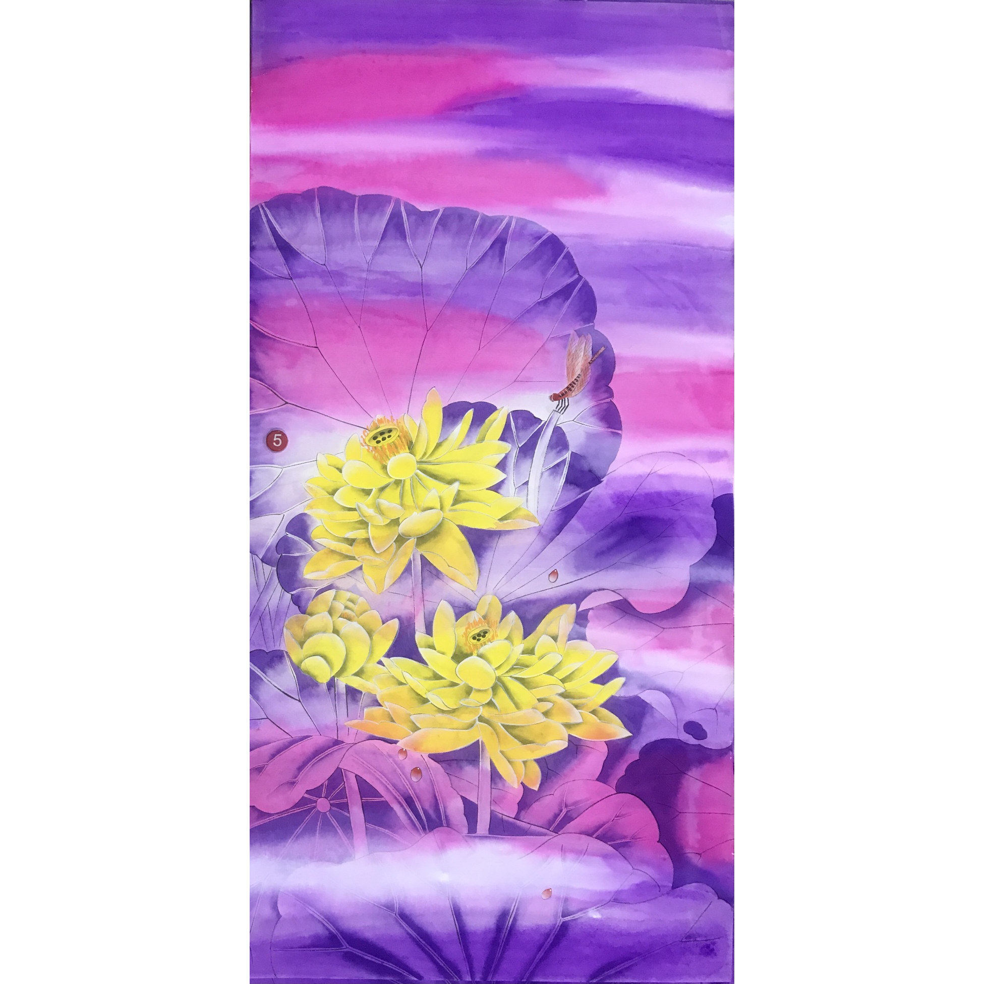 发光的手工绘制荷花蜻蜓夜光国画花卉图案艺术画装饰挂画货源定制