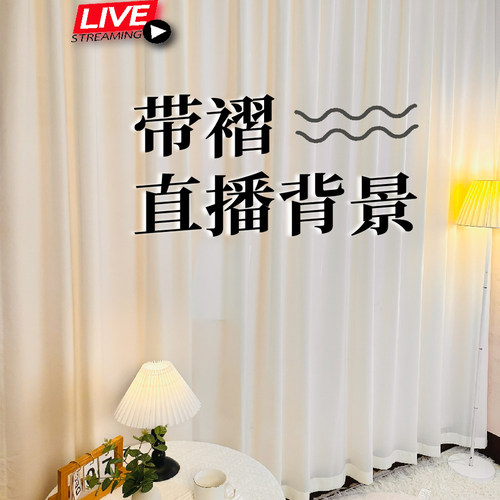 直播间免打孔安装窗帘魔术贴in纱帘白纱女主播高级感阳台飘窗纱帘