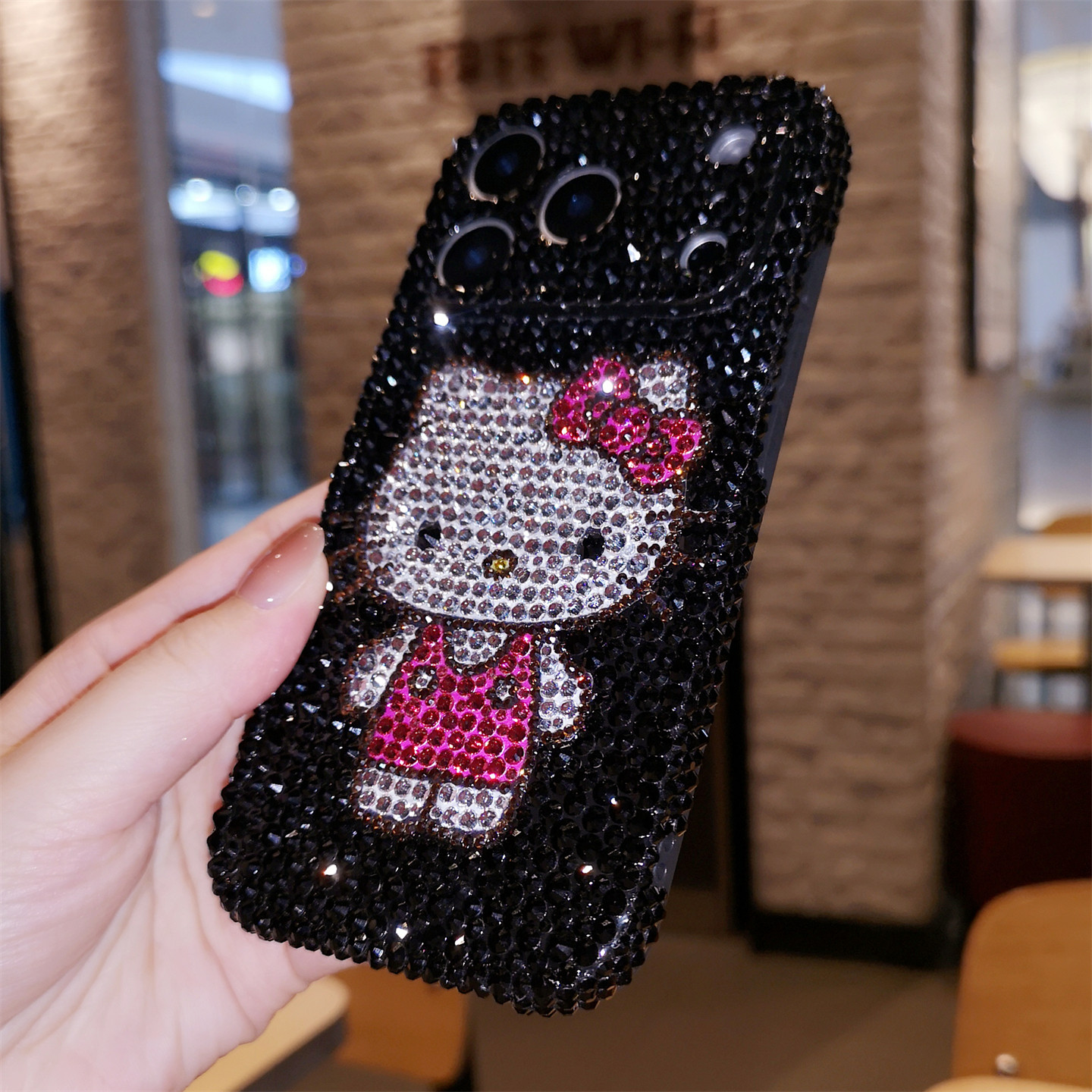 网红同款适用于iPhone17Pro max苹果16手机壳Air高级感黑色水钻15Plus可爱卡通猫14保护套13全包精准孔防摔12