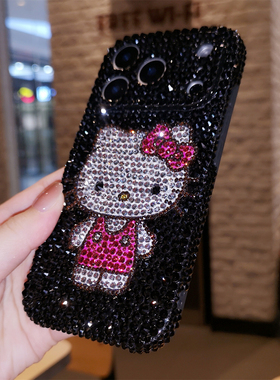 网红同款适用于iphone17pro max苹果16手机壳Air高级感黑色水钻15plus可爱卡通猫14保护套13全包精准孔防摔12