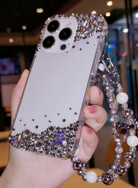 适用于iPhone16pro max苹果13透明手机壳 灰色奢华宝石水钻15plus保护套14全包12防摔女