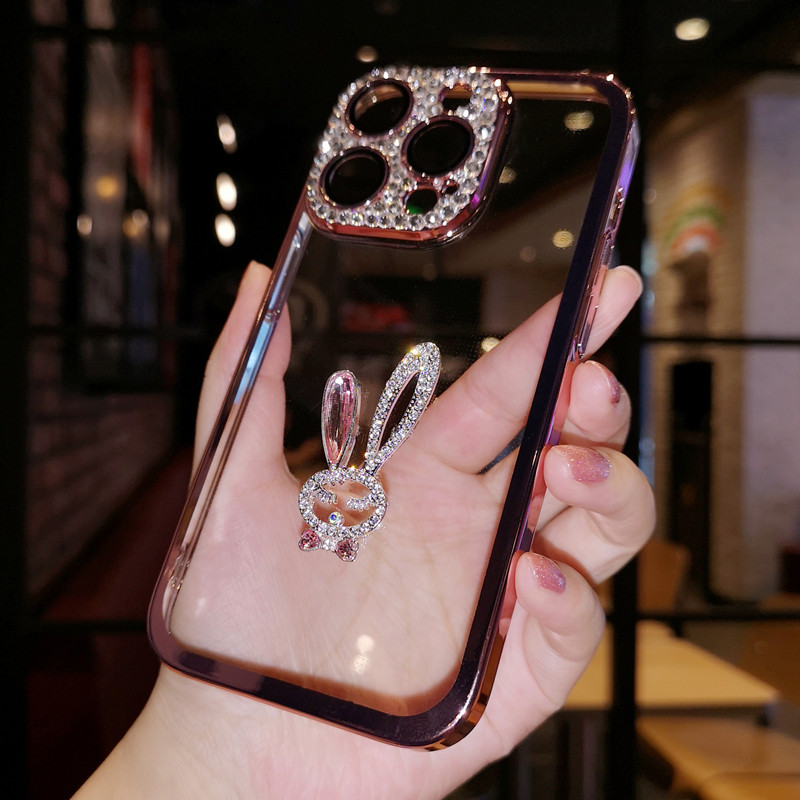 自带镜头膜适用于iPhone17pro max苹果16手机壳Air高级感水钻兔子简约透明15plus保护壳14电镀全包硬壳防摔13