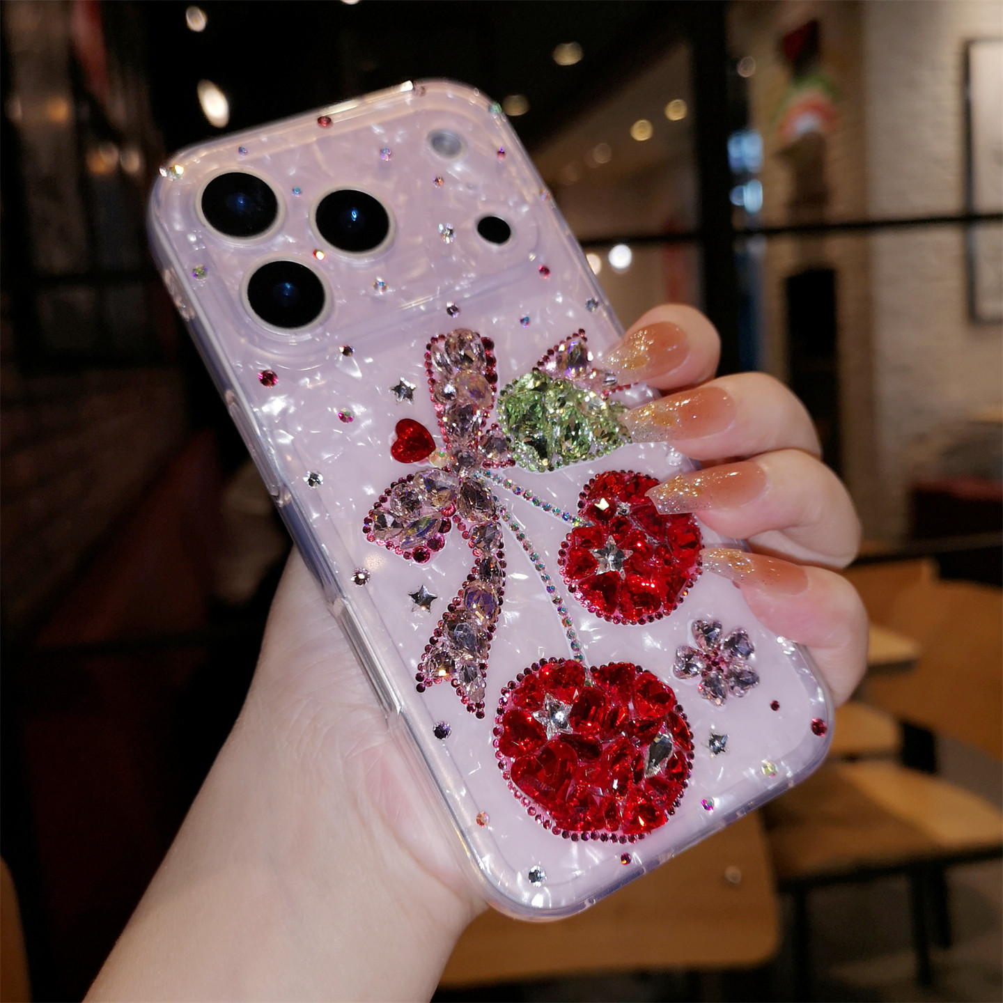 网红新款适用于iPhone17Pro max苹果16Pro手机壳Air贝壳纹15Plus奢华水钻樱桃14保护套13全包精准孔防摔12女