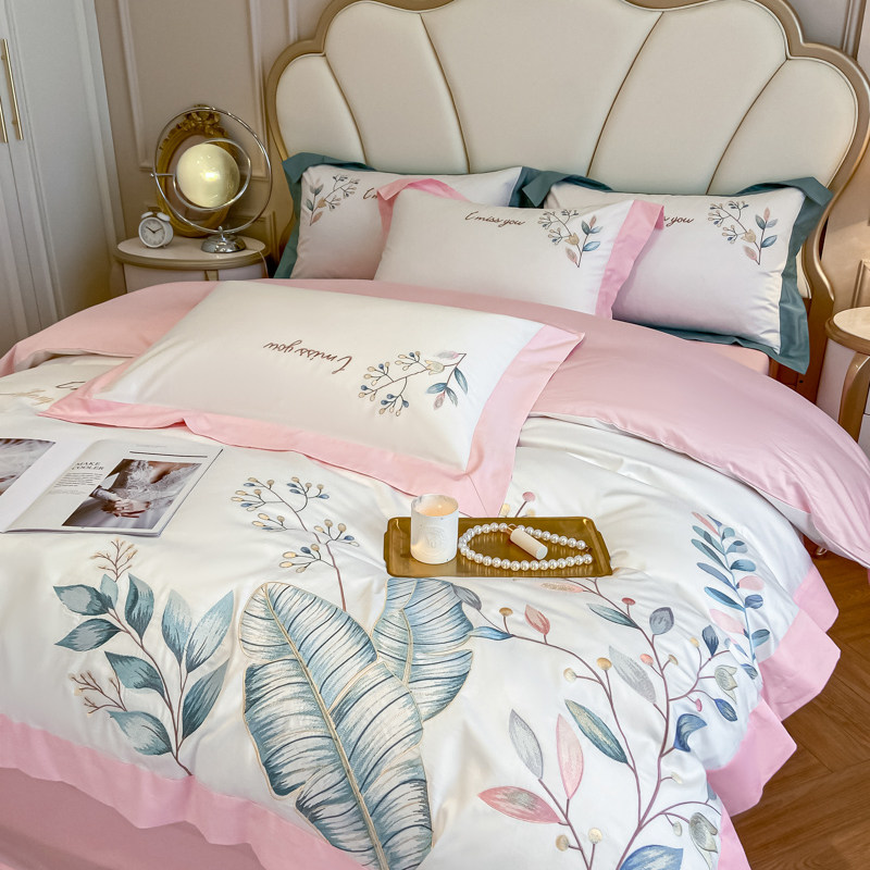 欧式轻奢全棉刺绣四件套纯棉床单床笠罩被套1.8米双人床上用品