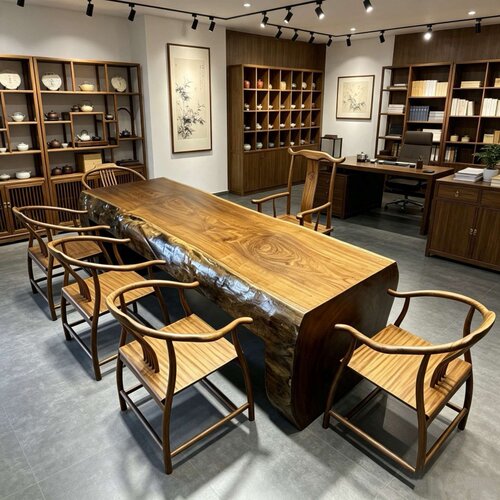 缅甸瓦城非洲柚原木风接待室大板