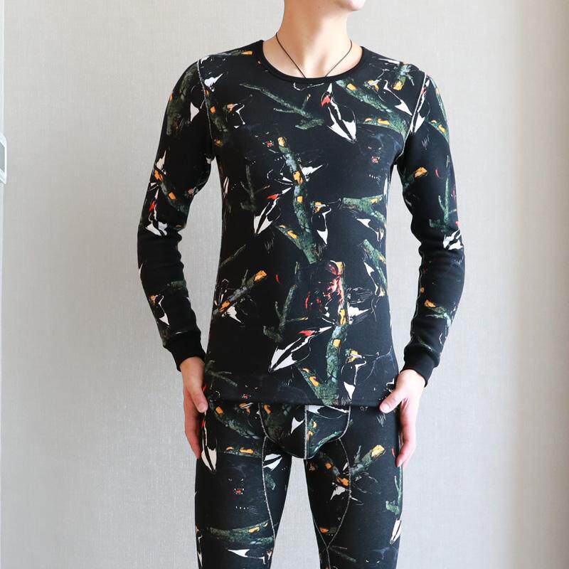 NEW MENS THERMAL UNDERWEAR FLEECE THICKENED SUIT YOUTH SLIM ROUND NECK CLOSE-FITTING WINTER BASE AUTUMN CLOTHES AND PANTS