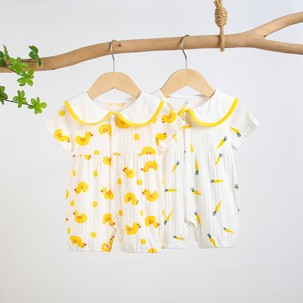 婴儿夏季连体衣薄款空调服短袖新生衣服哈衣睡衣男女宝宝纯棉衣服