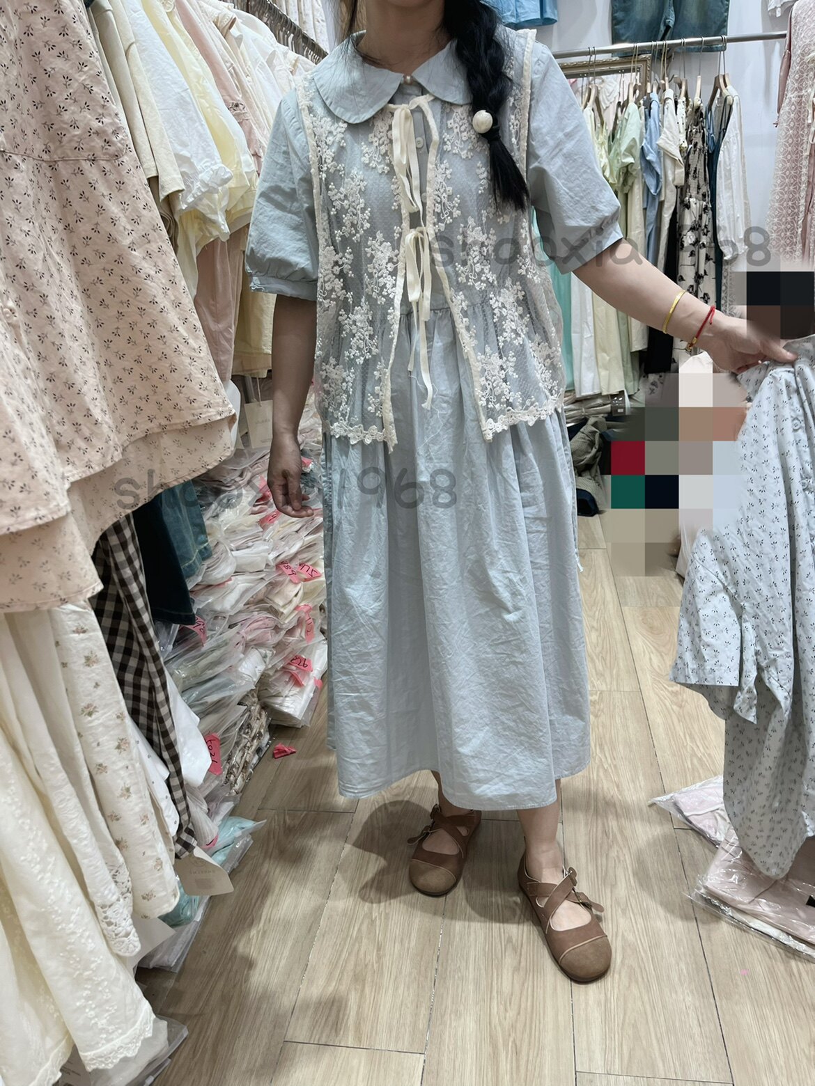 娃娃领连衣裙女夏季新款两件套显瘦绝美小个子过膝少女感中长裙子