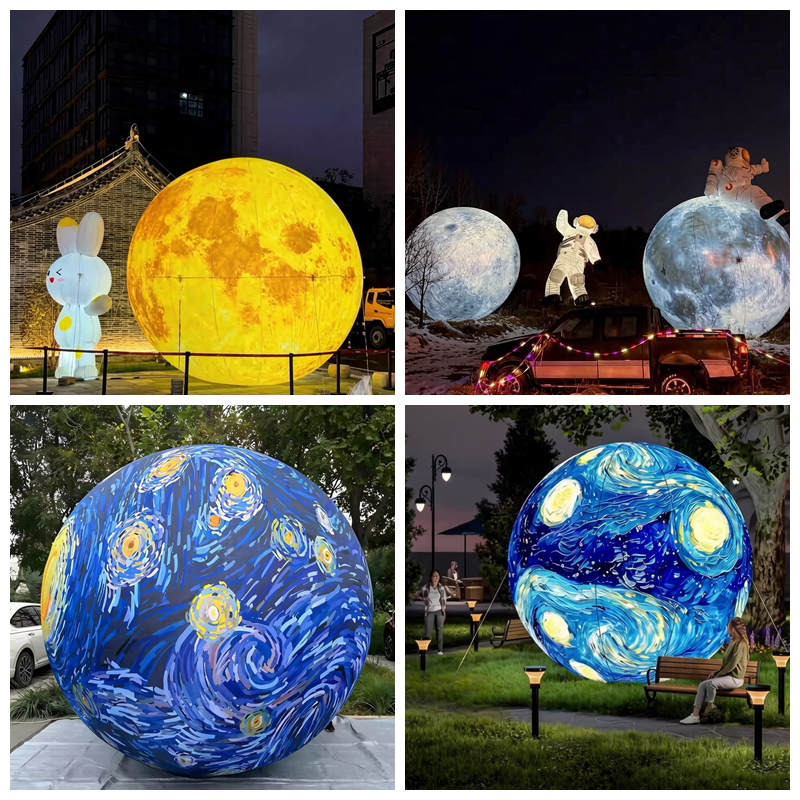 可定制气模大型充气月亮球户外庭院装饰艺术装置梵高星空主题气球