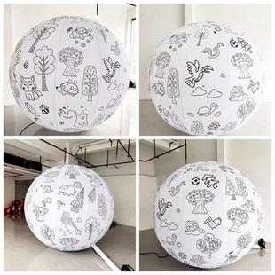 儿童涂鸦绘画球室内玩具白色大球儿童节绘画森林动物印花充气气球