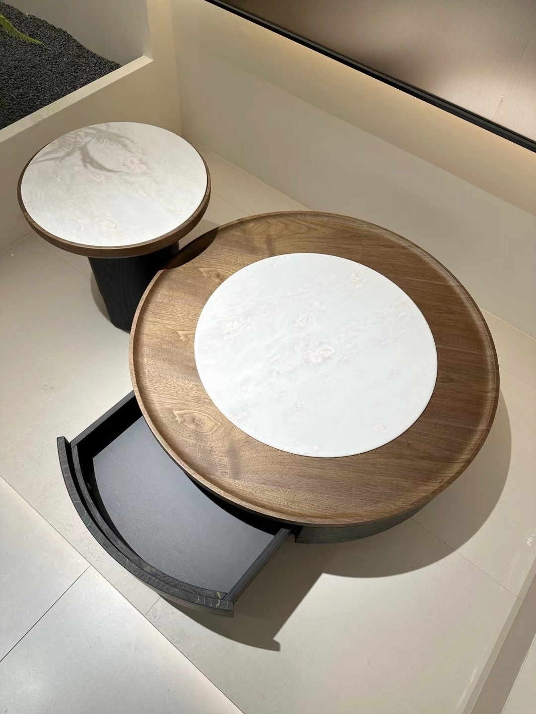 中古风茶几组合现代简约轻奢高级感客厅家用奢石大理石圆形茶几