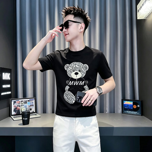刺绣小熊xs小码小号短袖T恤tee社会小伙男高级感半袖体恤夏装新款