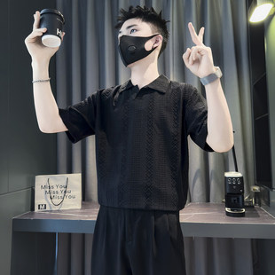 xs小码小号提花条纹短袖POLO衫男社会小伙翻领半袖T恤tee夏装新款