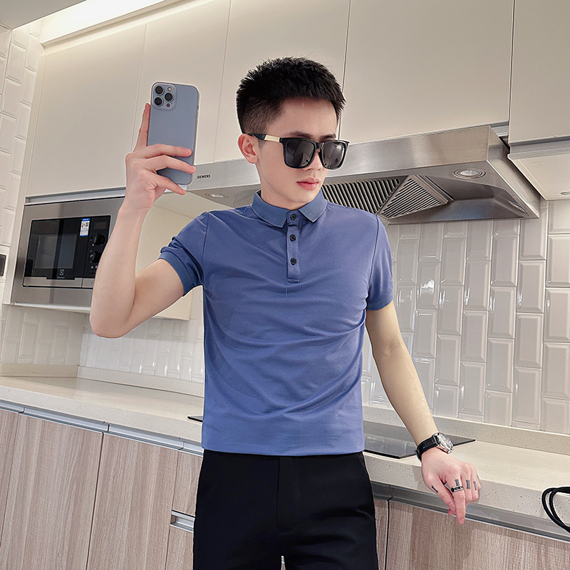 2023夏装新款休闲半袖T恤纯色男短袖tee小号xs小码社会小伙POLO衫