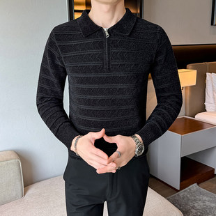 社会小伙男xs小号小码修身翻领纯色针织衫毛衣男线衣英伦风打底衫