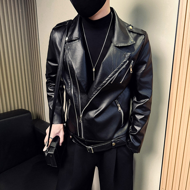 男士西装领皮衣xs小码小号修身机车褂子秋季新款韩版修身潮男夹克