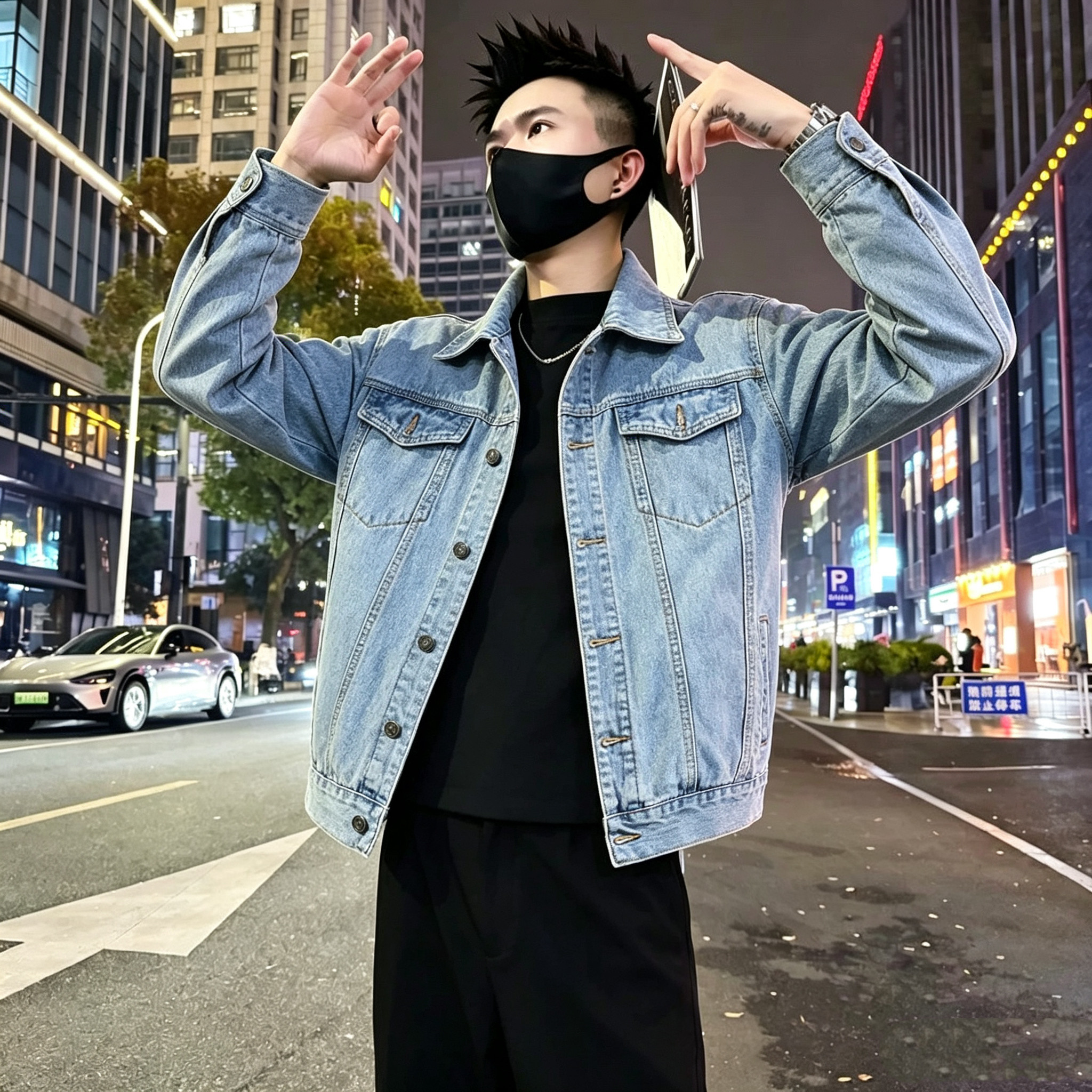 浅色秋装新款xs小码小号牛仔外套社会小伙男修身短款牛仔衣褂子潮
